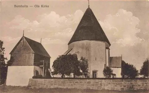 AK / Ansichtskarte Bornholm DK Ols-Kirke Rundkirche Kirchhofmauer S/W