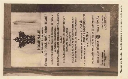 AK / Ansichtskarte TOLEDO Castilla-La Mancha ES Alcazar-de-Toledo Lapida Homenaje Moscardo-Ituarte Buergerkrieg Gedenktafel S/W