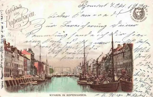 AK / Ansichtskarte Nyhavn Kopenhagen Kjoebenhavn DK Nyhavn Kanal Segelschiffe Haeuser Hafen Lithographie Gruss-aus