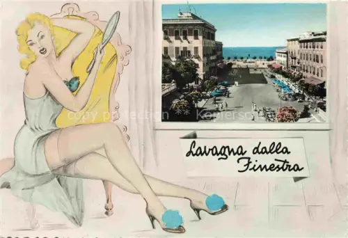 AK / Ansichtskarte Lavagna Genua Genova Liguria IT Piazza Meer Passanten Gebaeude Pin-up Palmen Strandpromenade Café