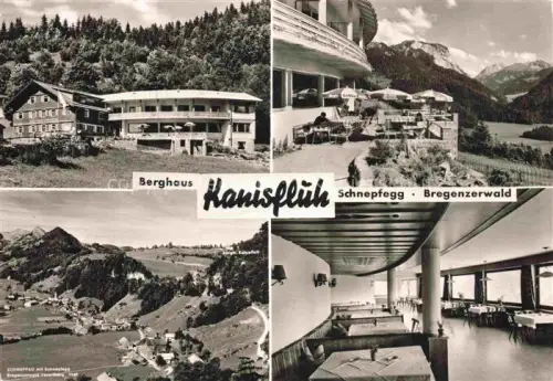 AK / Ansichtskarte Schnepfau Vorarlberg AT Berghaus-Kanisflueh Bregenzerwald Gasthof Terrasse Innenraum Berg Mehrbildkarte