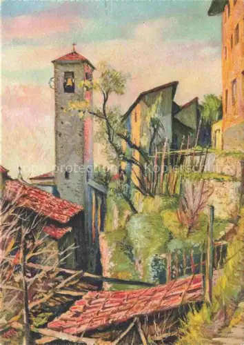 AK / Ansichtskarte Gandria Lago di Lugano TI Kirchturm Dorf Lago-di-Lugano Mauer Baeume Gemaelde Kuenstlerkarte