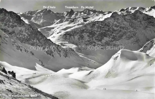 AK / Ansichtskarte Weissfluhjoch 2663m DAVOS GR Weissfluhjoch Parsenn Strelapass Tinzenhorn Piz-d Aela Piz-Michèl Schnee Skifahrer Bergpanorama