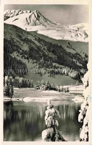 AK / Ansichtskarte DAVOS GR Davosersee Casanna Parsenn Schnee Berge See Wald Chalet Winterlandschaft