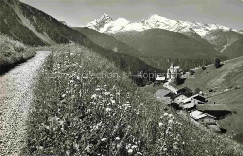 AK / Ansichtskarte Wiesen Davos GR Tinzenhorn Piz-Michèl Bergdorf Kirche Wiesen Blumenwiese Berge Tal