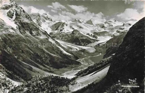 AK / Ansichtskarte Rosegtal GR Roseggruppe Gletscher Tal Berge Wald Schnee