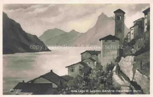 AK / Ansichtskarte Gandria Lago di Lugano TI Lago-di-Lugano Gandria Kirche Kirchturm Bergdorf Seeufer Gemaelde