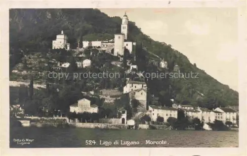 AK / Ansichtskarte Morcote Lago di Lugano TI Lago-di-Lugano Kirche Glockenturm Hanglage Siedlung Seeufer Bergwald