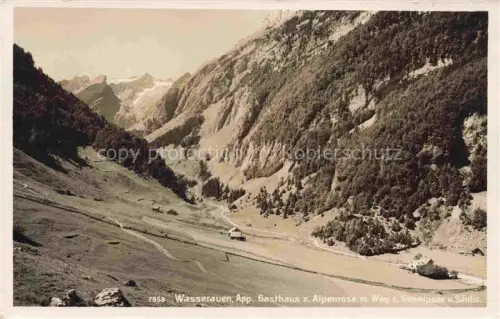 AK / Ansichtskarte Wasserauen Wasserau Schwende IR Gasthaus-zur-Alpenrose Seealpsee Saentis Gebirgstal Wald Wiesen Bergpfad Felsen