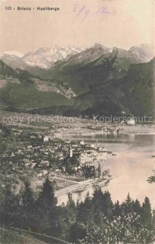 AK / Ansichtskarte Brienz Brienzersee BE Hasliberge Brienzersee Kirche Dorf Berge Schnee Seeufer Wald