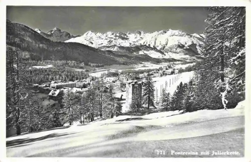 AK / Ansichtskarte Pontresina Maloja GR Pontresina Julierkette Wintersport Schnee Wald Alpen Berge Panorama
