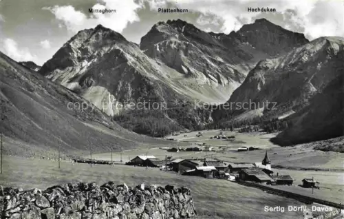 AK / Ansichtskarte Sertig Davos GR Sertig-Doerfli Mittagshorn Plattenhorn Hochdukan Bergdorf Hochtal Kirche Trockenmauer
