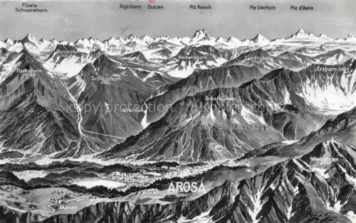 AK / Ansichtskarte AROSA GR Weisshorn-Kulm-Huette Alteinfall Schafruecken Maran Pratschl Bergpanorama Alpengipfel Reliefkarte