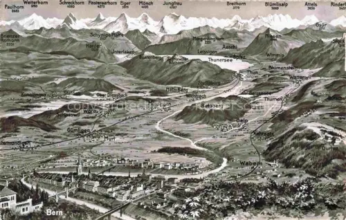 AK / Ansichtskarte BERN BE Panorama Alpen Jungfrau Eiger Moench Wetterhorn Thunersee Aare Stadtansicht Berner-Alpen