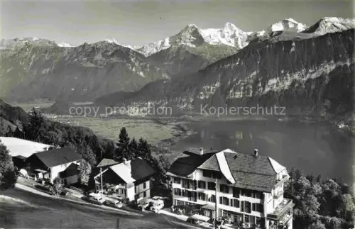 AK / Ansichtskarte Beatenberg Thunersee BE Chalet-Sunnerai Pension-Alpengluehn Hotel-Oberland Thunersee Eiger Moench Jungfrau Haeuser