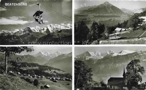 AK / Ansichtskarte Beatenberg Thunersee BE Seilbahn Zahnradbahn Kirche Eiger Moench Jungfrau Thunersee Alpenpanorama Dorf