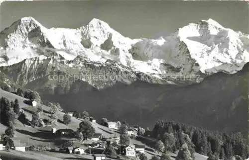 AK / Ansichtskarte Beatenberg Thunersee BE Eiger Moench Jungfrau Dorf Haeuser Wiesen Wald Alpenpanorama