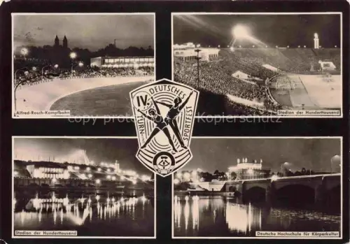 AK / Ansichtskarte LEIPZIG Sachsen IV-Deutsches-Turn-und-Sportfest Alfred-Rosch-Kampfbahn Stadion-der-Hunderttausend Deutsche-Hochschule-fuer-Koerperkultur Nachtaufnahme DDR