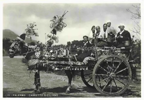 AK / Ansichtskarte PALERMO  Sicilia IT Carretto-Siciliano Sizilianischer-Karren Maulesel Tracht Volkskultur Folklore Frauen