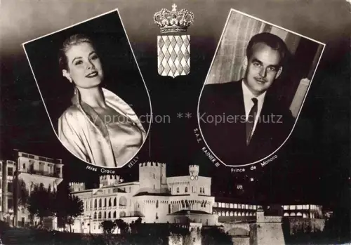 AK / Ansichtskarte MONACO Grace-Kelly Rainier-III Wappen Palais Nacht Hochzeit Fuerstenhaus Filmstar Monaco-Marke