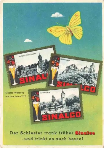 AK / Ansichtskarte Schneekoppe Snezka Riesengebirge Krkonose CZ Sinalco Werbemarken Breslau-Liebichshoehe Schneekoppe Kirche-Wang Reklame Schmetterling Werbung-1912