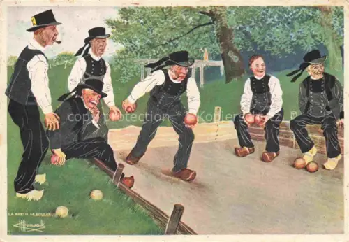 AK / Ansichtskarte Pont-Aven Joueurs-de-Boules Boule-Spiel Trachten Holzschuhe Maenner Aquarelle Bretagne