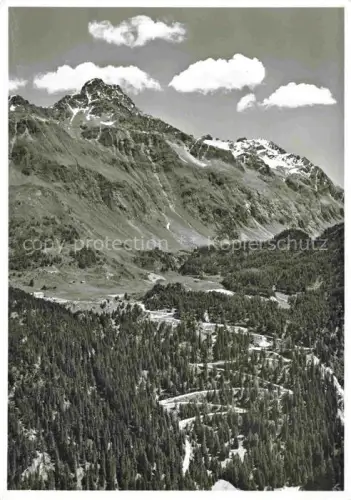 AK / Ansichtskarte Maloja GR Malojapass Serpentinen Piz-La-Margna Nadelwald Passstrasse Hochgebirge