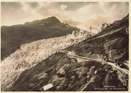 AK / Ansichtskarte Rhonegletscher Glacier du Rhone VS Furkastrasse Rhonegletscher Naegelisgraetli Gletscher Bergstrasse Automobile