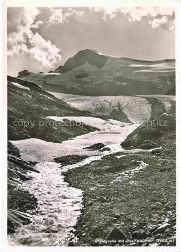 AK / Ansichtskarte Rheinwaldhorn 3406m Olivone GR Rheinquelle Rheinwaldhorn Gletscher Gebirgsbach Fels Schnee Gebirge Bergbach