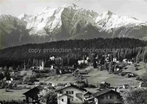 AK / Ansichtskarte Flims GR Bergdorf Kirchturm Hotels Wald Bergpanorama Gebirge Schnee Wiesen Kurort