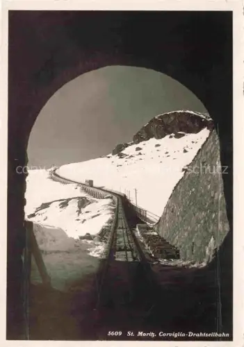 AK / Ansichtskarte Corvigliabahn St Moritz GR Corviglia-Drahtseilbahn Zahnradbahn Tunnel Schnee Winter Schienen