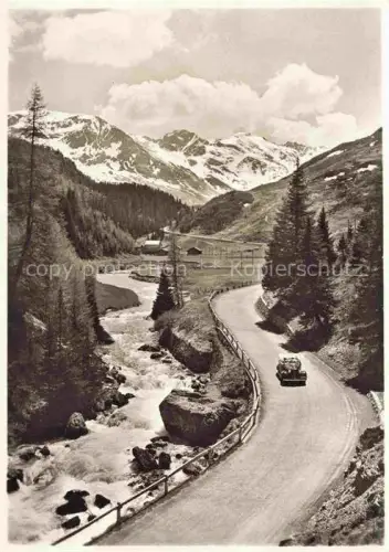 AK / Ansichtskarte Bivio Julierpass Albula GR Julier-Strasse Rocca-Bella Piz-Longhin Fluss Bergstrasse Auto Alpen Schnee