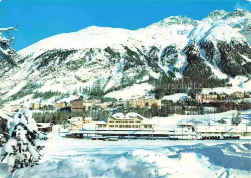 AK / Ansichtskarte Pontresina Maloja GR Bahnhof Winterlandschaft Berge Schnee Hotels Diavolezza Piz-Lagalb Skigebiet Engadin