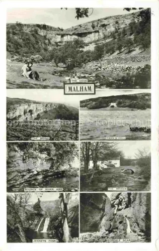 AK / Ansichtskarte Malham Skipton Craven Yorkshire UK Malham-Cove Gordale-Scar Jennets-Foss Tarn River-Aire Kalkfelsen Wasserfall Bruecke Mehrbildkarte