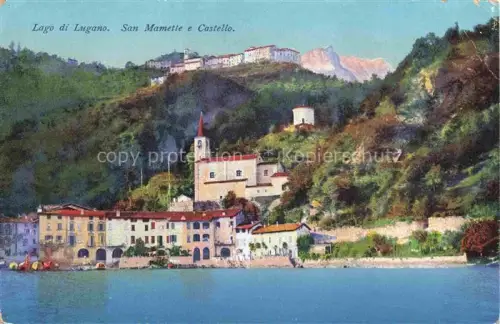 AK / Ansichtskarte Mamette San Mamette Lago di Lugano IT Lago-di-Lugano Castello Kirche Ortschaft Berge Handkoloriert Seeufer