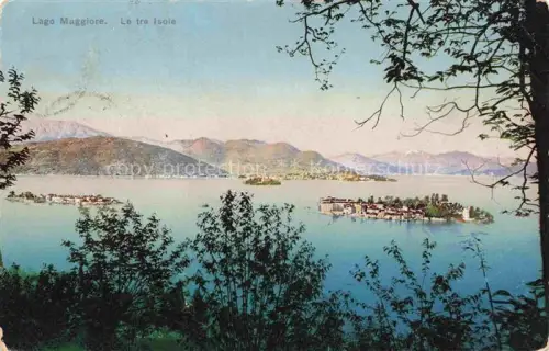 AK / Ansichtskarte Isole Borromee Isola Borromee Lago Maggiore IT Lago-Maggiore Inseln Seepanorama Berge Handkoloriert Baeume