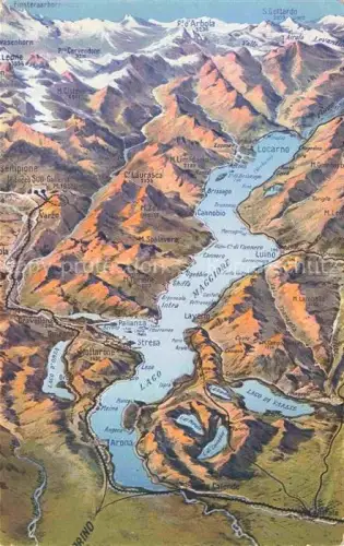 AK / Ansichtskarte Lago Maggiore Region IT Reliefkarte Lago-Maggiore Locarno Stresa Arona Luino Vogelperspektive Berge Alpen