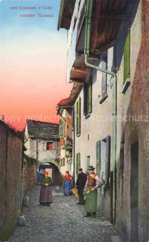AK / Ansichtskarte Ticino Tessin Region Costumi-e-Case-rustiche-Ticinesi Tracht Gasse Dorfszene Handkoloriert Frauen Mann