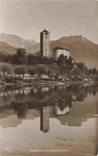 AK / Ansichtskarte Rivapiana Riva Piana Minusio Locarno TI Kirchturm Kirche See Reflexion Baeume Berge Alpen