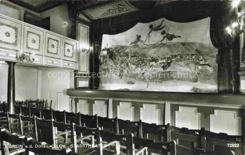 AK / Ansichtskarte Grein Donau Muehlviertel Oberoesterreich AT Stadttheater-Grein Theatersaal Buehnenvorhang Wandgemaelde Sitzreihen Innenraum Donau