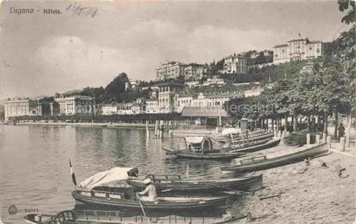 AK / Ansichtskarte LUGANO Lago di Lugano TI Hôtels Uferpromenade Boote See Lago-di-Lugano Haeuser Baeume