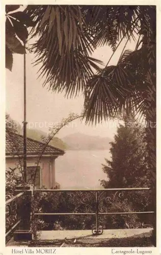 AK / Ansichtskarte Castagnola-Cassarate Hôtel-Villa-Moritz Lago-di-Lugano Palmen Balkon Seeufer Park Berge
