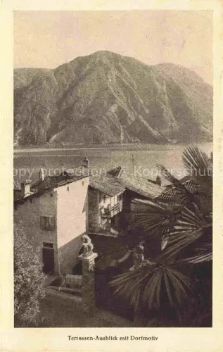 AK / Ansichtskarte Castagnola-Cassarate Terrassen-Ausblick Dorfmotiv Lago-di-Lugano Berge Palmen Statue Haeuser