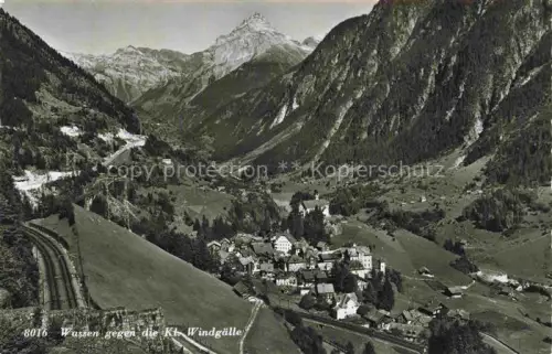 AK / Ansichtskarte Wassen  UR Windgaelle Berg Tal Dorf Kirche Eisenbahn Berge Wald Wiesen