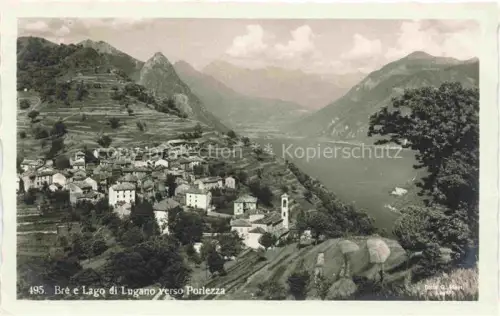 AK / Ansichtskarte Bre Villagio Lugano TI Lago-di-Lugano Porlezza See Dorf Kirche Berge Weinberge Terrassen