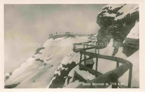AK / Ansichtskarte Monte-Generoso 1704m Lugano TI Aussichtsplattform Schnee Felsen Gelaender Gipfel Nebel Winter