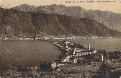 AK / Ansichtskarte Melide Lago di Lugano TI Lago-di-Lugano Monte-Generoso Luganersee Ortschaft See Damm Kirchturm