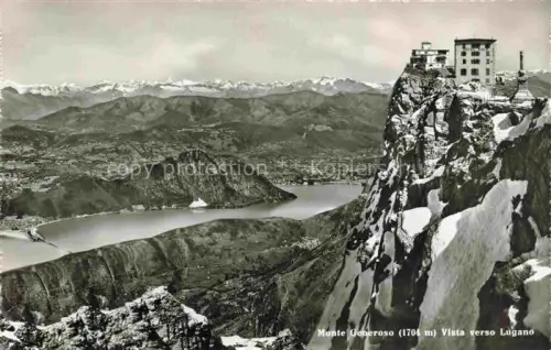 AK / Ansichtskarte Monte-Generoso 1704m Lugano TI Lago-di-Lugano Lugano Gipfelhotel Felsvorsprung Schweizerhof Schnee Alpen Vista