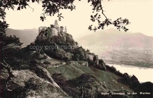 AK / Ansichtskarte Duernstein Wachau Niederoesterreich AT Ruine-Duernstein Wachau Burgruine Felsen Donau Tal Berge Baeume