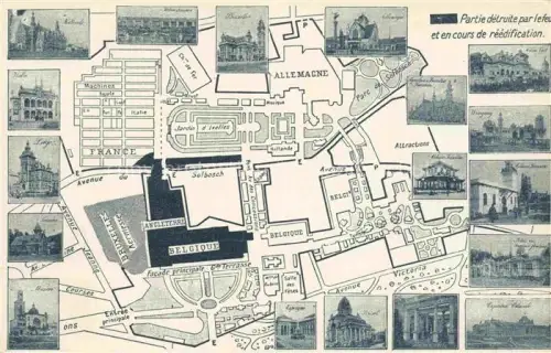 AK / Ansichtskarte Bruessel Brussels BRUXELLES Weltausstellung Exposition-Universelle Plan Solbosch Ixelles Pavillon-Frankreich Pavillon-Deutschland Pavillon-Belgien